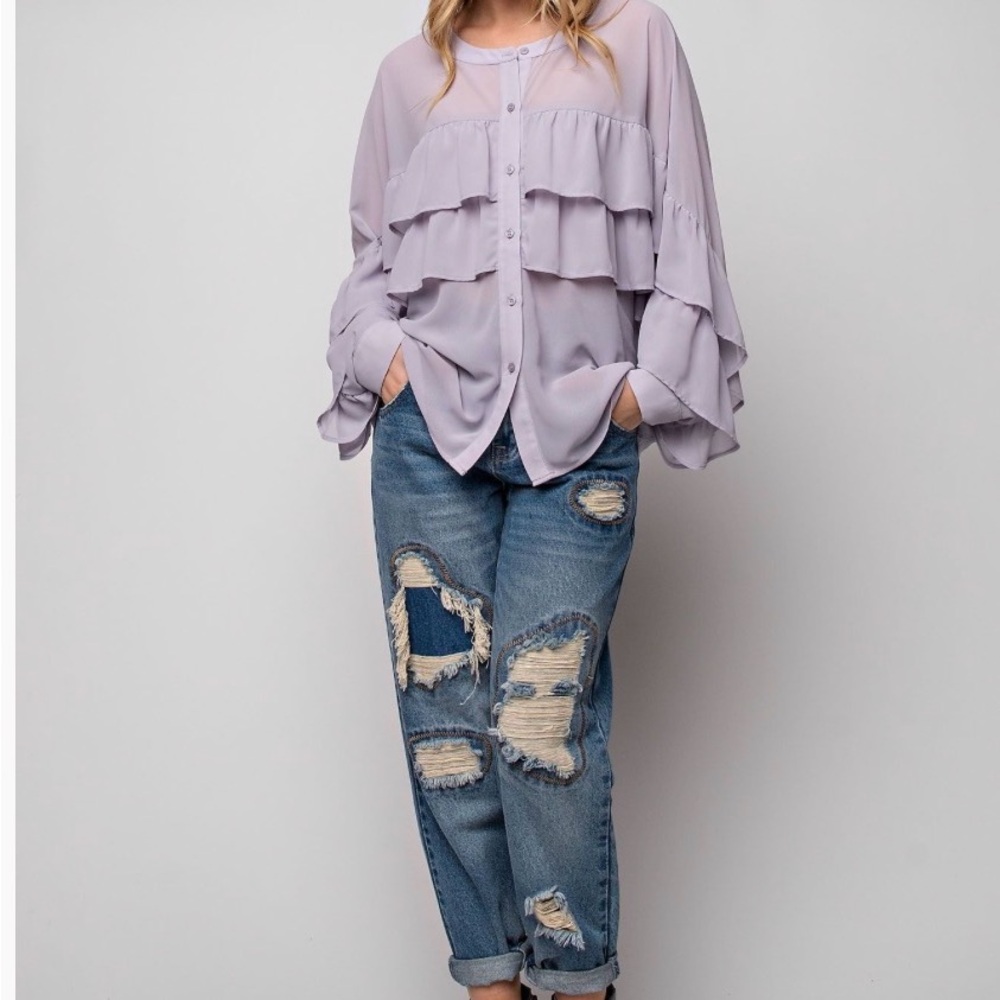Easel Lavender Ruffle Blouse